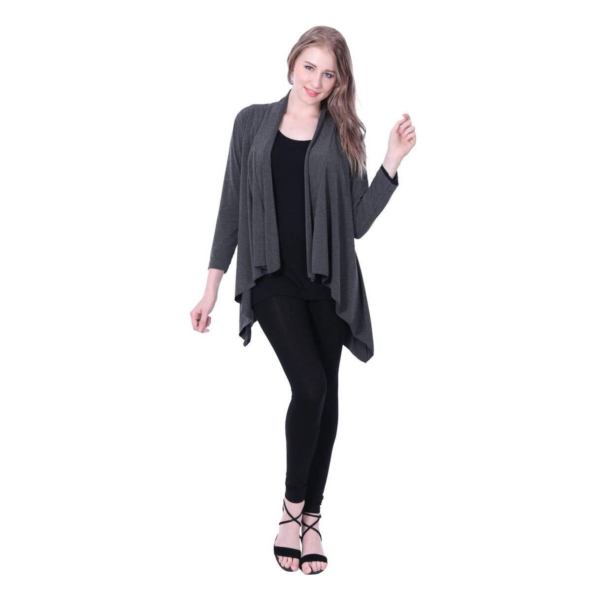 Sharkbite Style Stretchy Rayon Open Front Cardigan