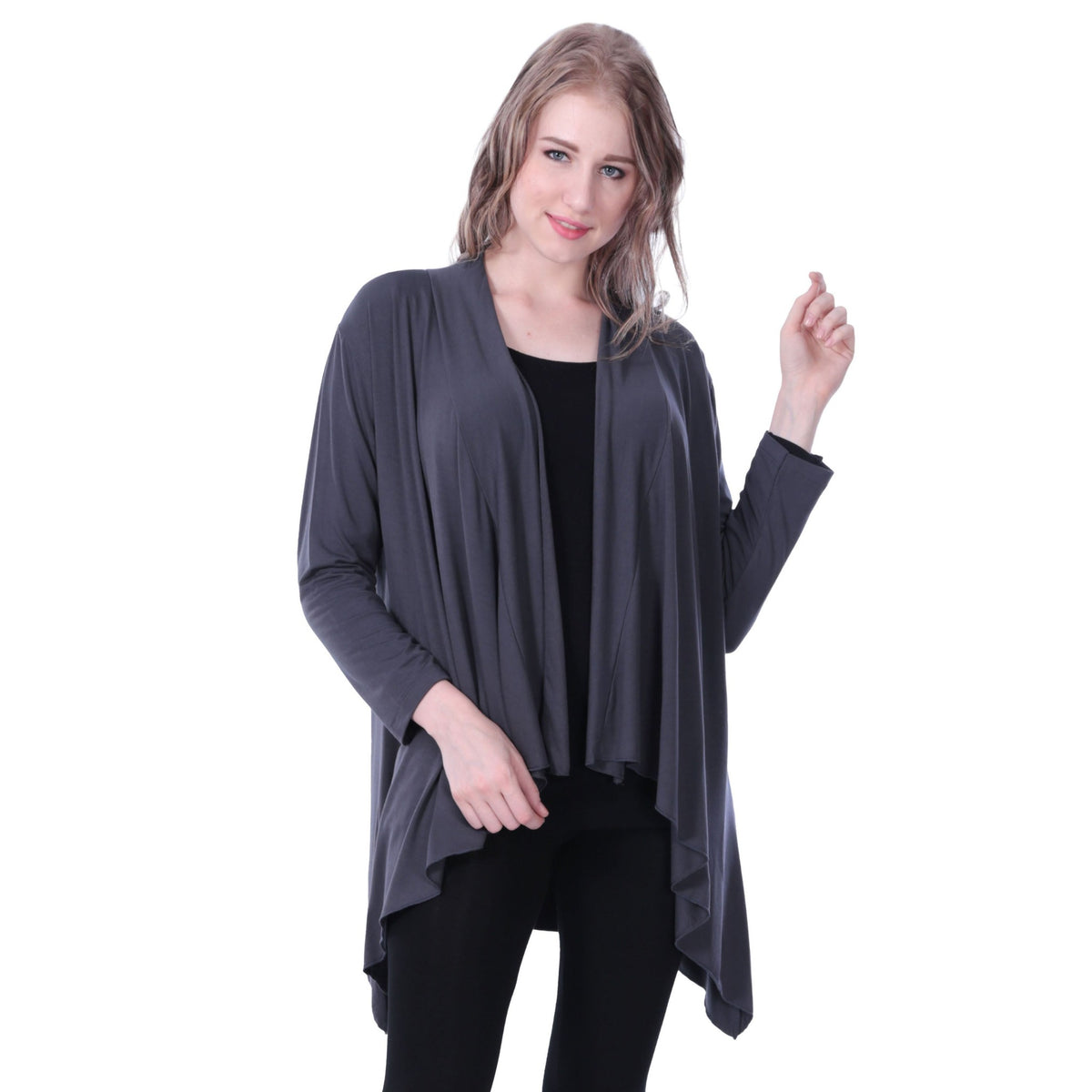 Sharkbite Style Stretchy Rayon Open Front Cardigan