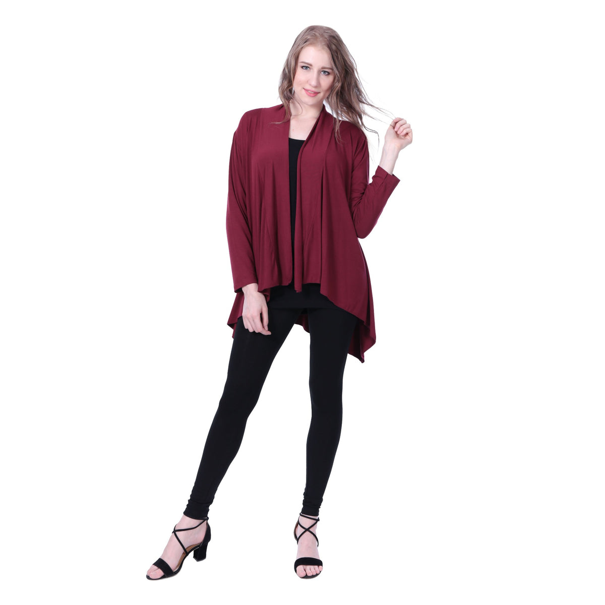 Sharkbite Style Stretchy Rayon Open Front Cardigan