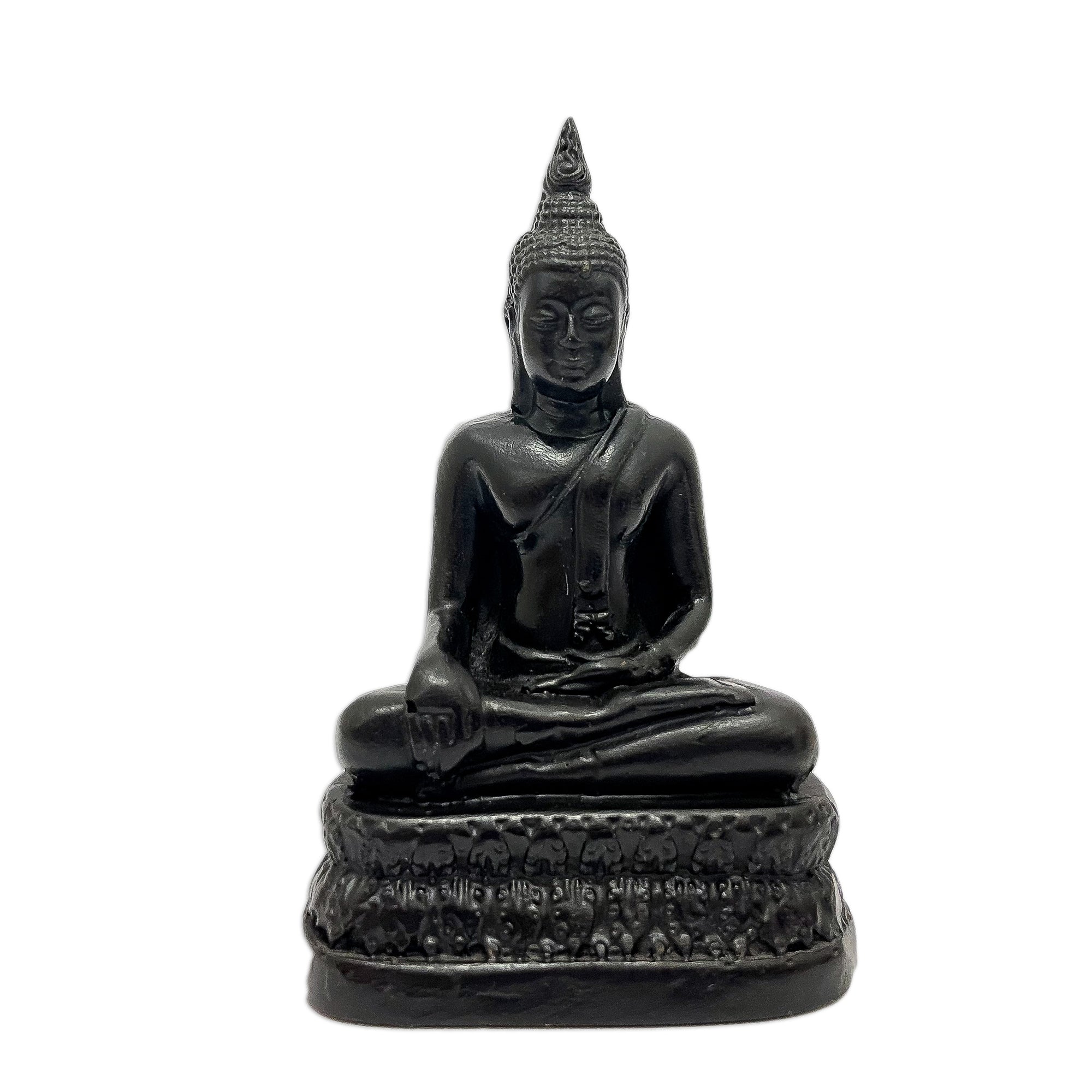 Cast Black Resin Earth Touching Buddha Statuettes