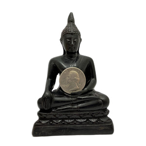 Cast Black Resin Earth Touching Buddha Statuettes
