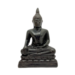 Cast Black Resin Earth Touching Buddha Statuettes