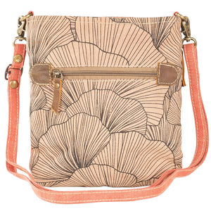 Upcycled Canvas & Leather Salmon Accented Ginkgo Crossbody Bag
