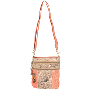Upcycled Canvas & Leather Salmon Accented Ginkgo Crossbody Bag