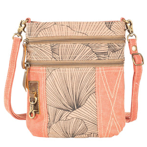 Upcycled Canvas & Leather Salmon Accented Ginkgo Crossbody Bag