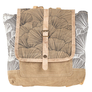 Upcycled Canvas & Leather Ginkgo Print Knapsack
