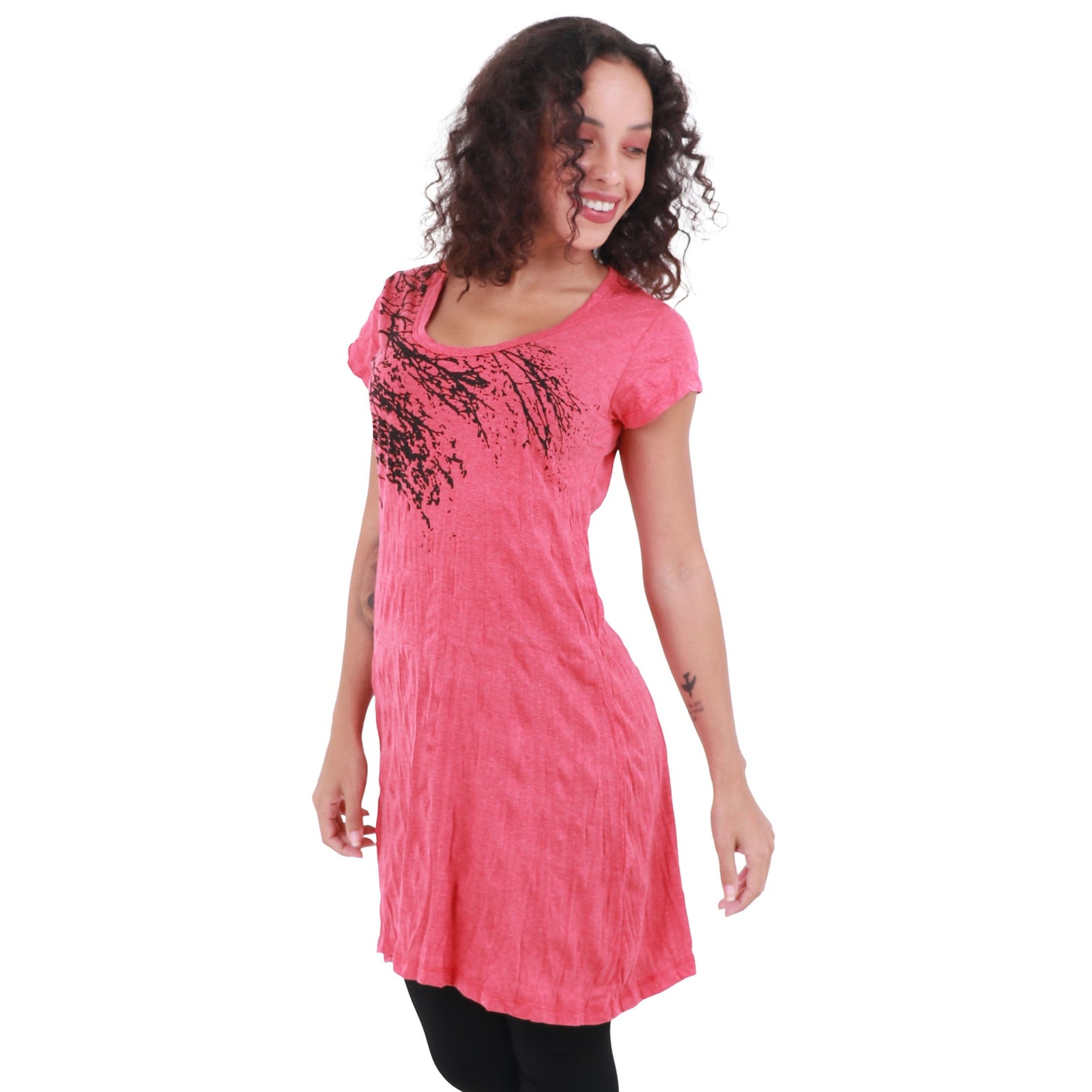 Beautiful Branches Screen Printed Graphic Design Short Sleeve Tunic