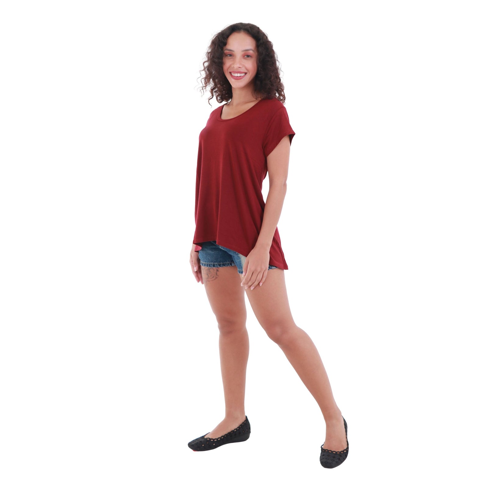 Classic Colors Cap Sleeve Button Back Rayon Top