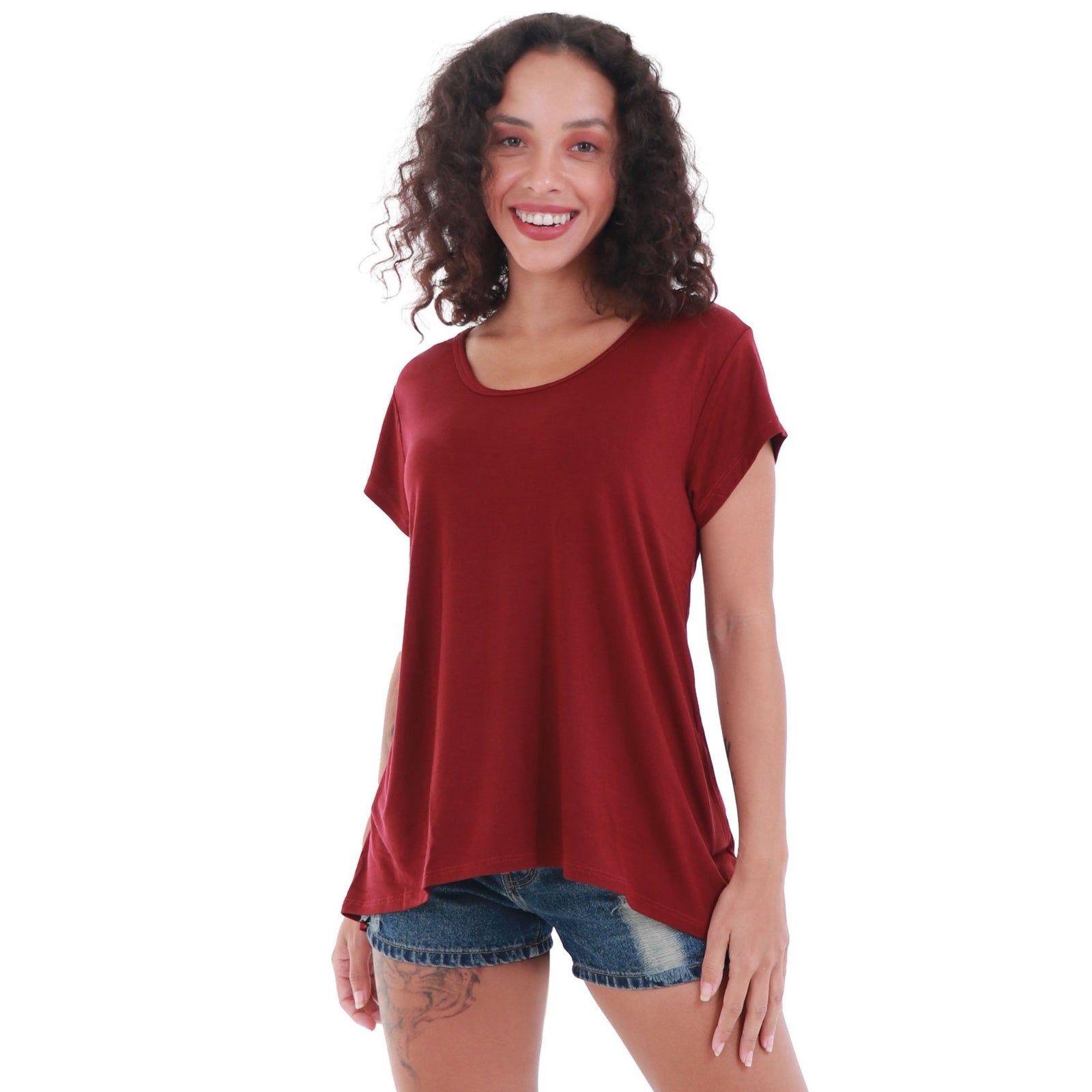 Classic Colors Cap Sleeve Button Back Rayon Top