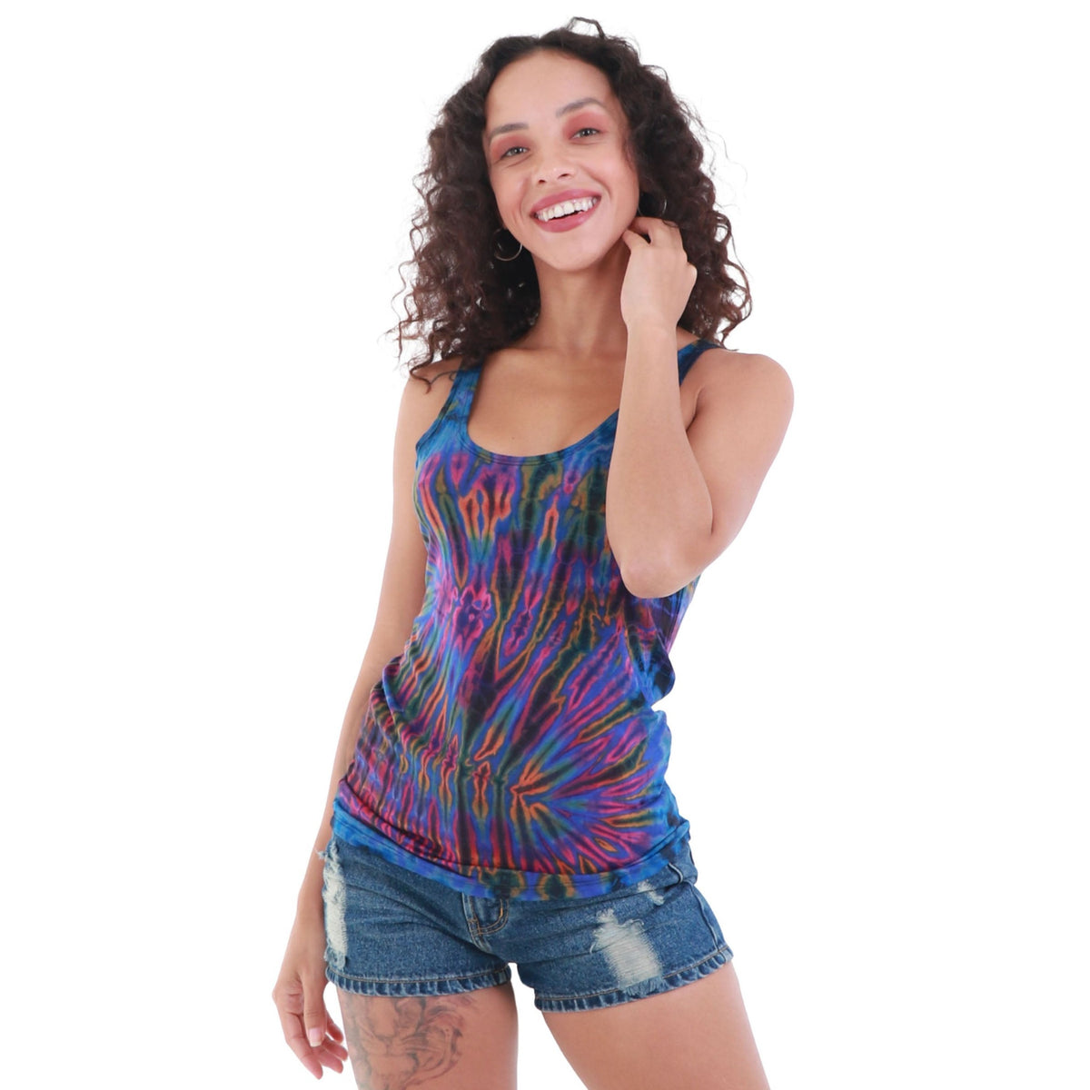 Tie-Dye Braided Racerback Rayon Tank Top