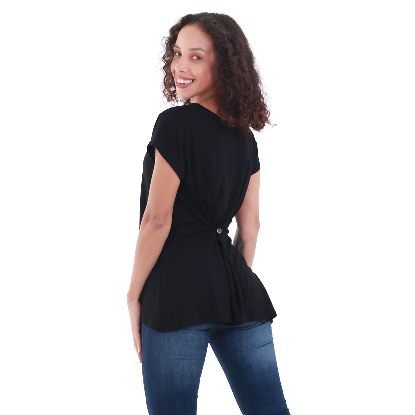 Classic Colors Cap Sleeve Button Back Rayon Top