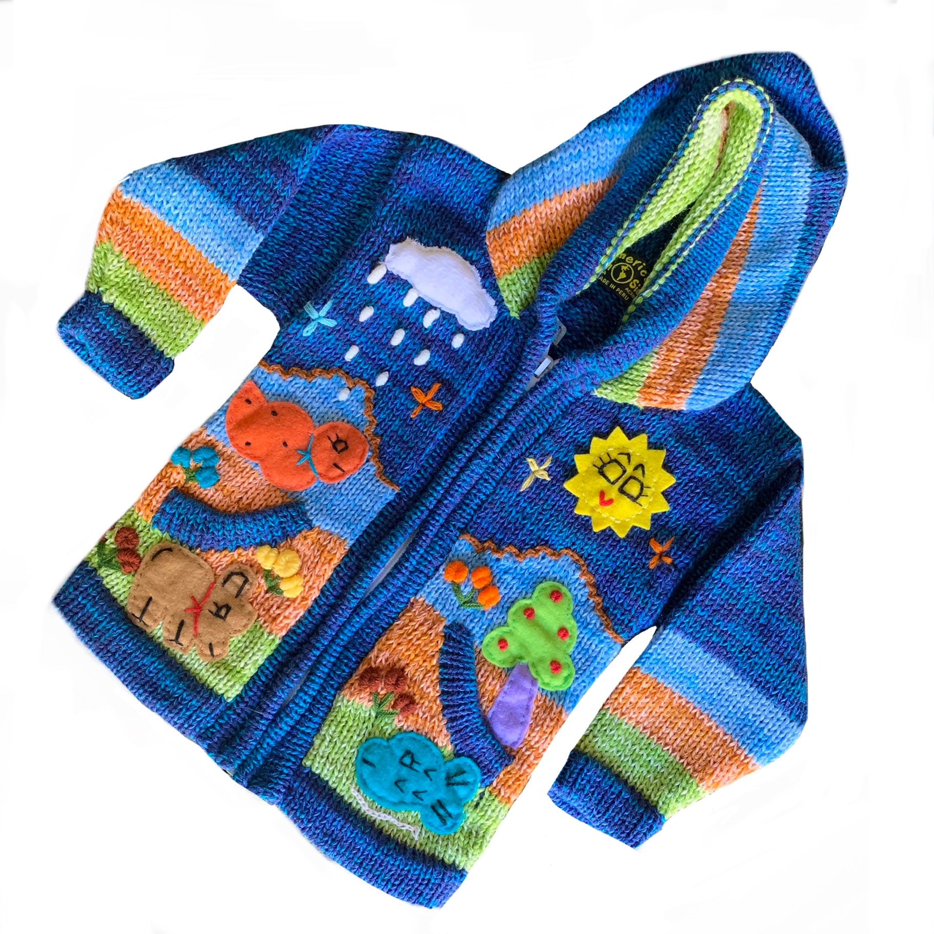 Kids Handmade Appliqué Knit Zip-Up Hooded Sweaters - malisun