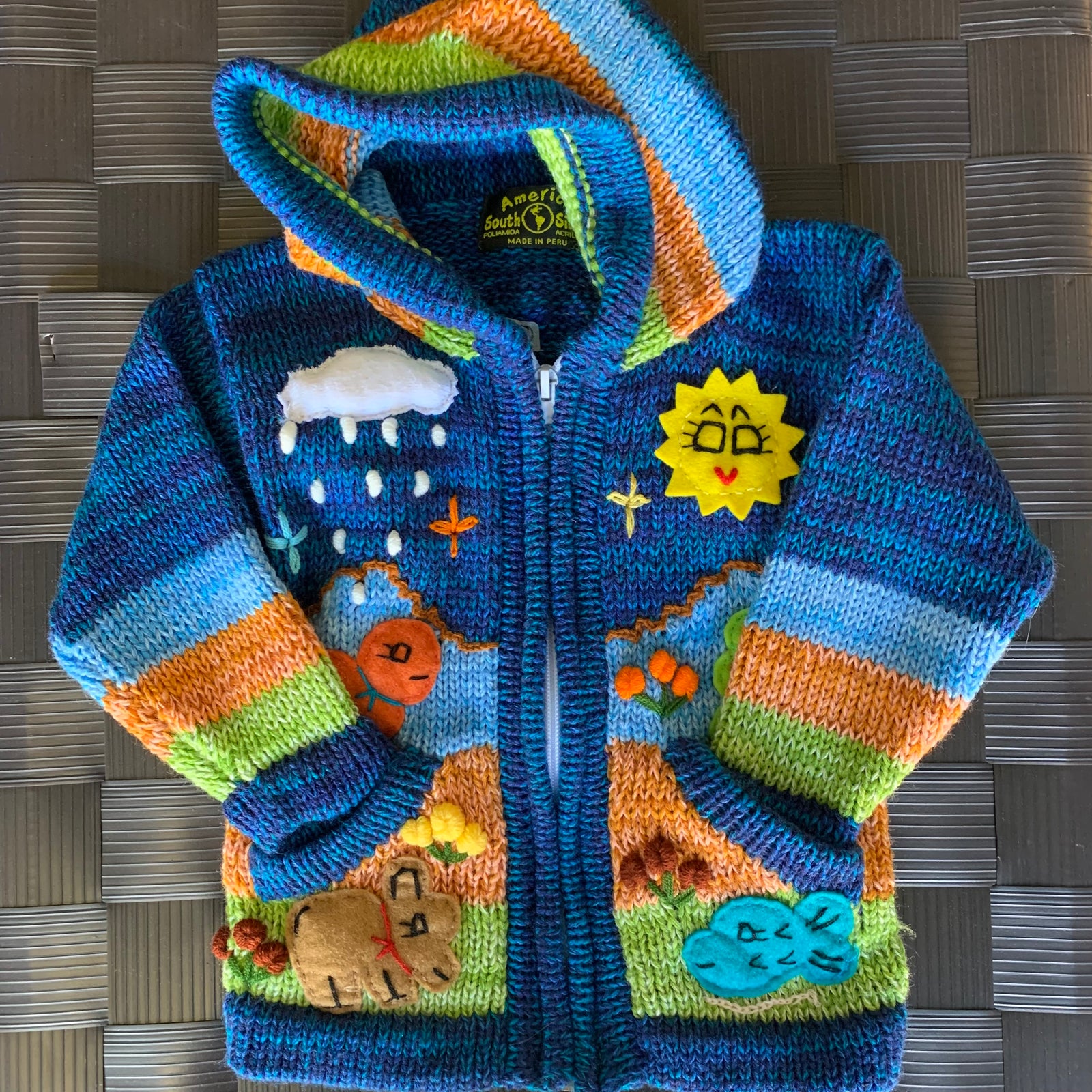 Kids Handmade Appliqué Knit Zip-Up Hooded Sweaters - malisun