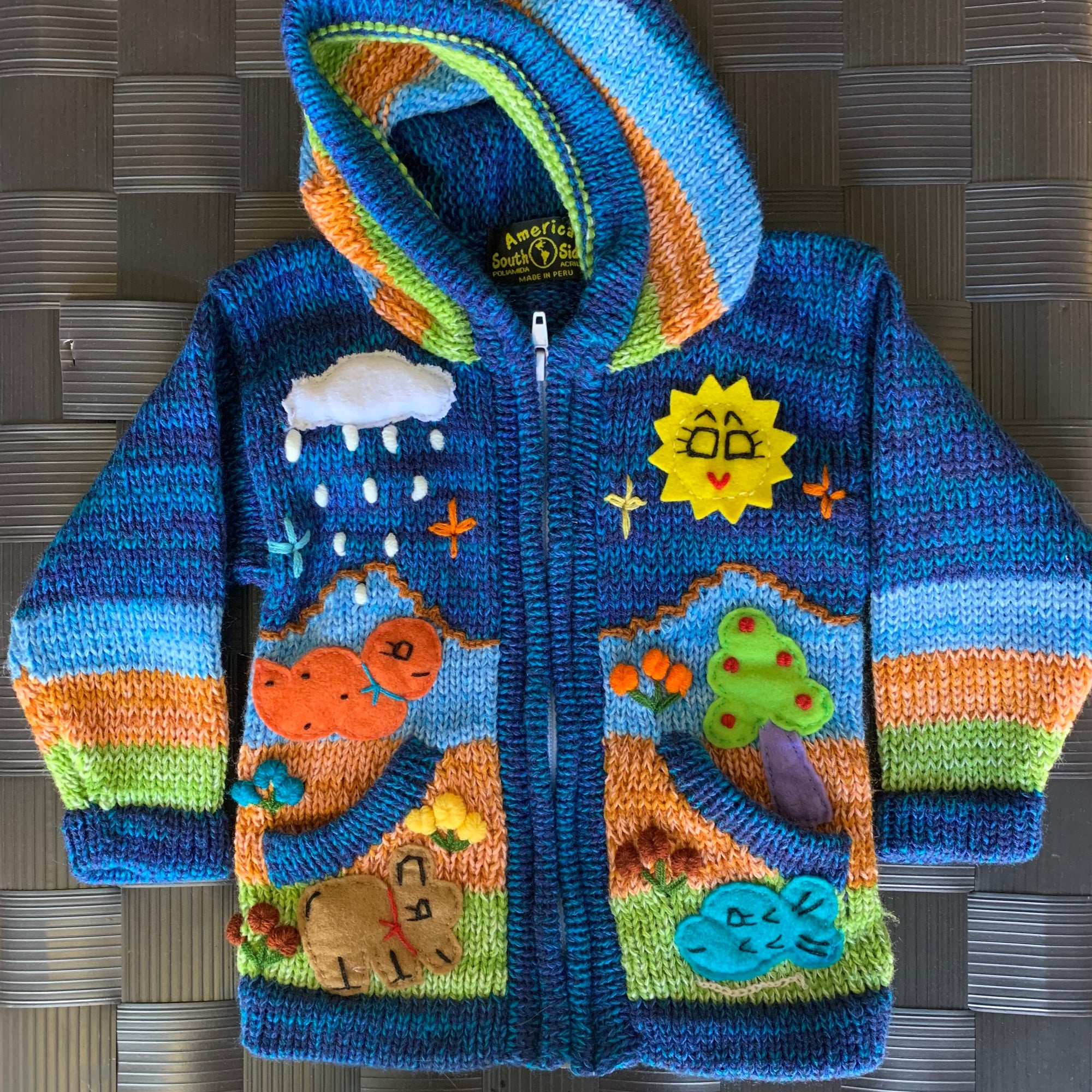Kids Handmade Appliqué Knit Zip-Up Hooded Sweaters