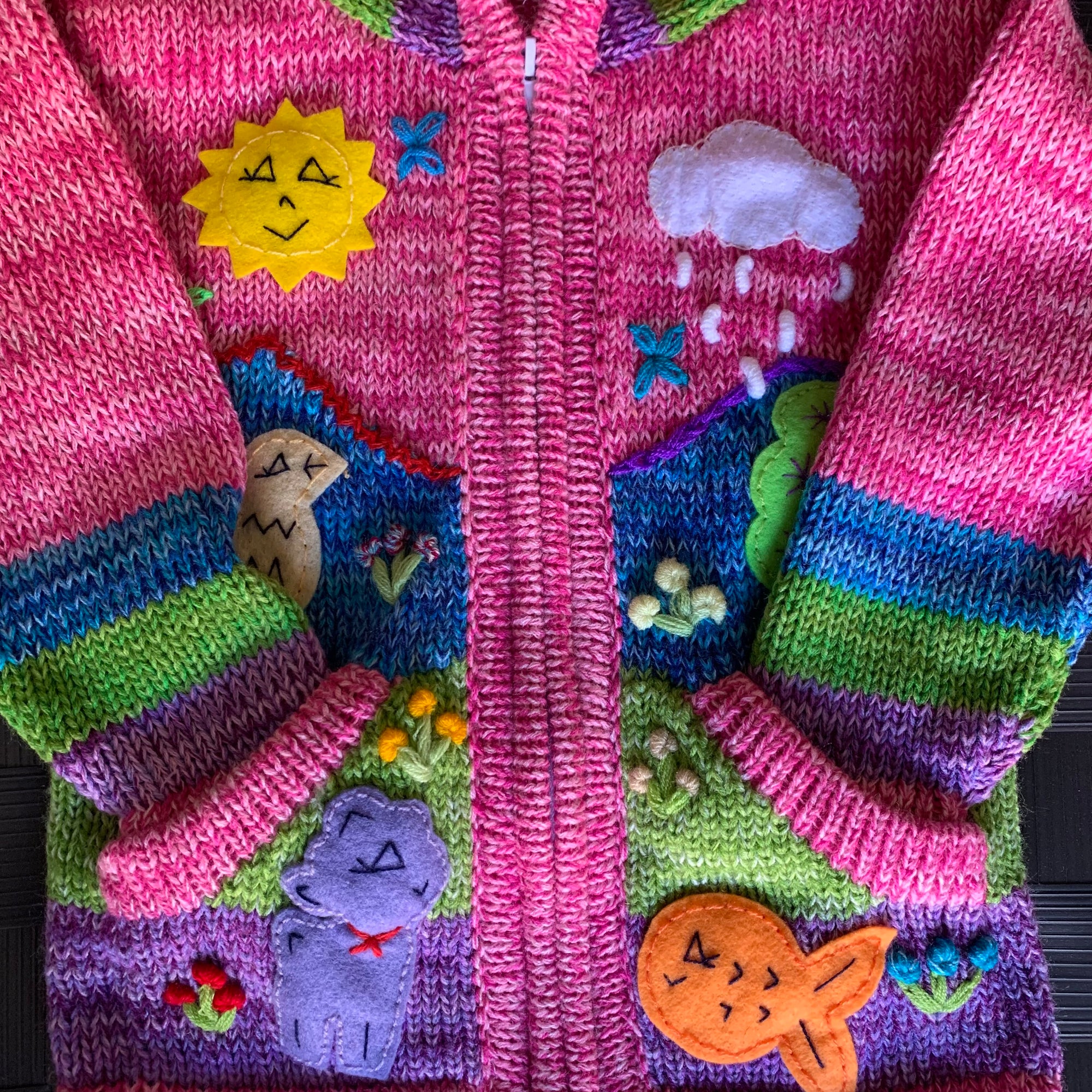 Kids Handmade Appliqué Knit Zip-Up Hooded Sweaters