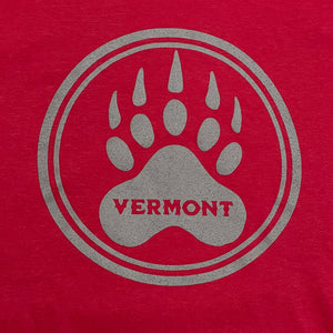 NATIVE VT VERMONT BEAR PAW CLAW GREY LOGO ON RED SHIRT
