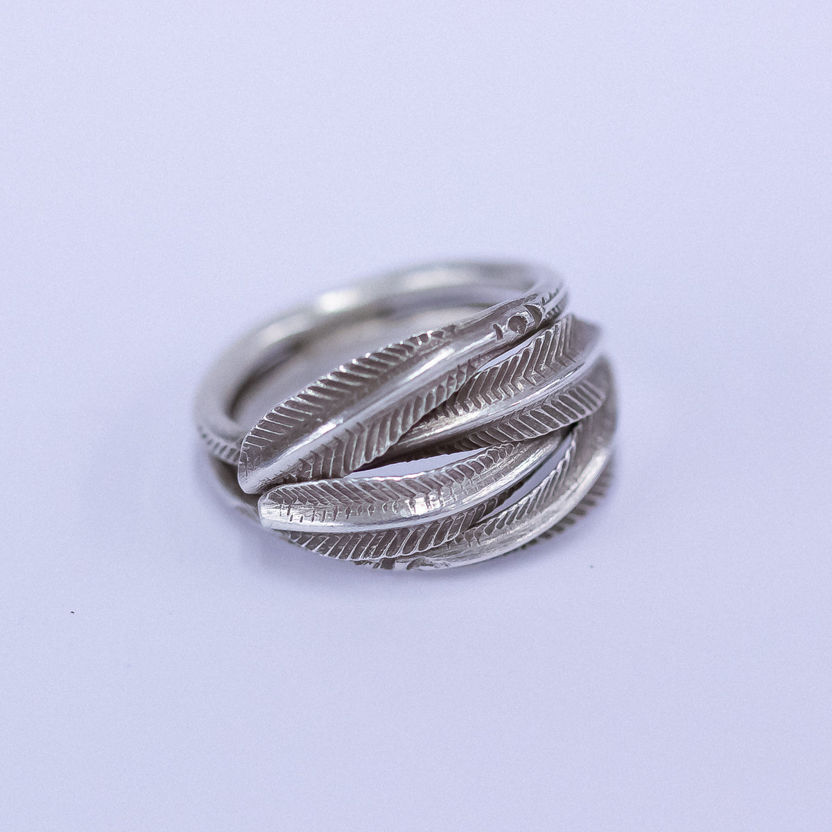 Handmade Interlocked Feather Silver Ring