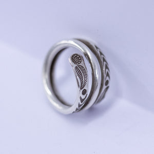 Handmade Silver Floral Stamped Wrap Around Ring