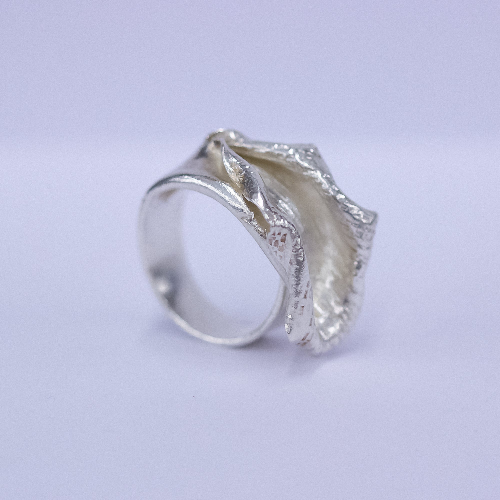 Handmade Curled Petal Adjustable Silver Ring