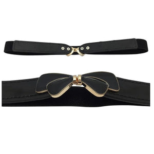 Gold Accented Bow Clasp Elastic Belt