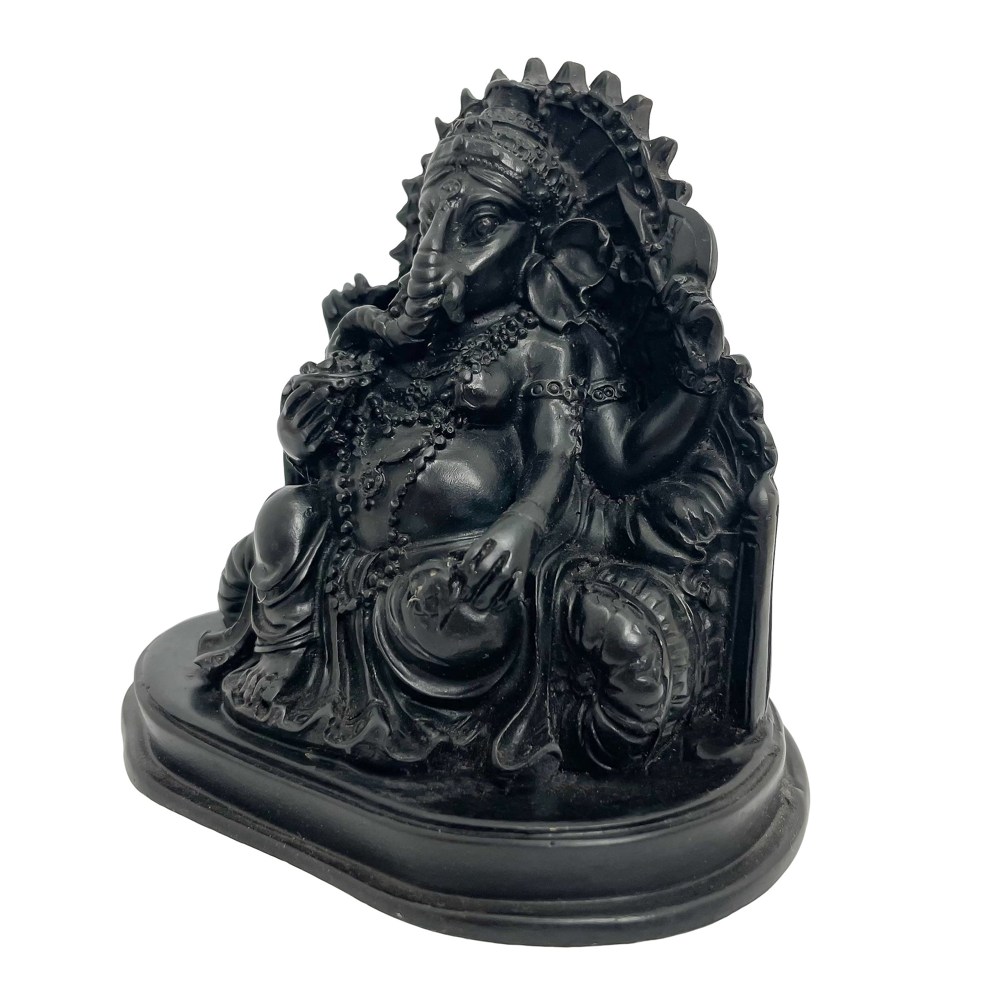Ganesha Eating Sweets Black Resin Statue