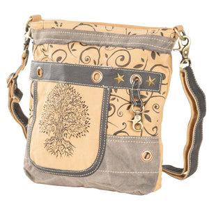 Upcycled Canvas & Leather Tree Of Life Crossbody Bag