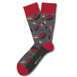 "Barbeque" Two Left Feet Socks fun printed grill steak pattern print cotton spandex cushioned sock