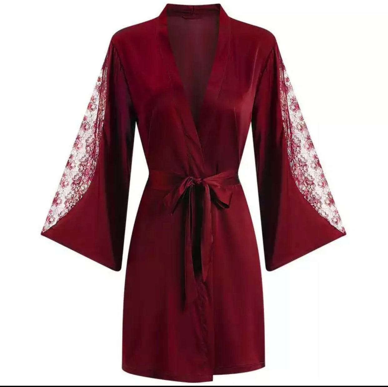 Floral Lace Cut-Out Sleeve Satin Robe