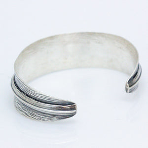 Woodgrain Textured Silver Cuff Bracelet