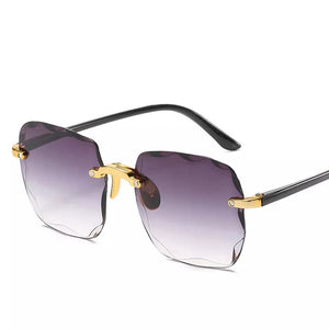 Rimless Texture Cut Lens Oversized Fashion Sunglasses