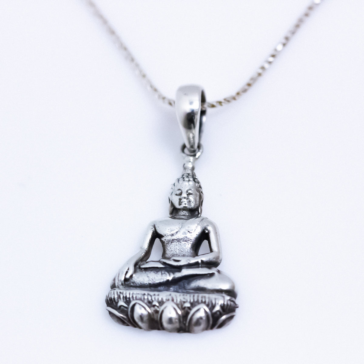 Silver Earth Touching Buddha Necklace