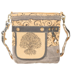 Upcycled Canvas & Leather Tree Of Life Crossbody Bag
