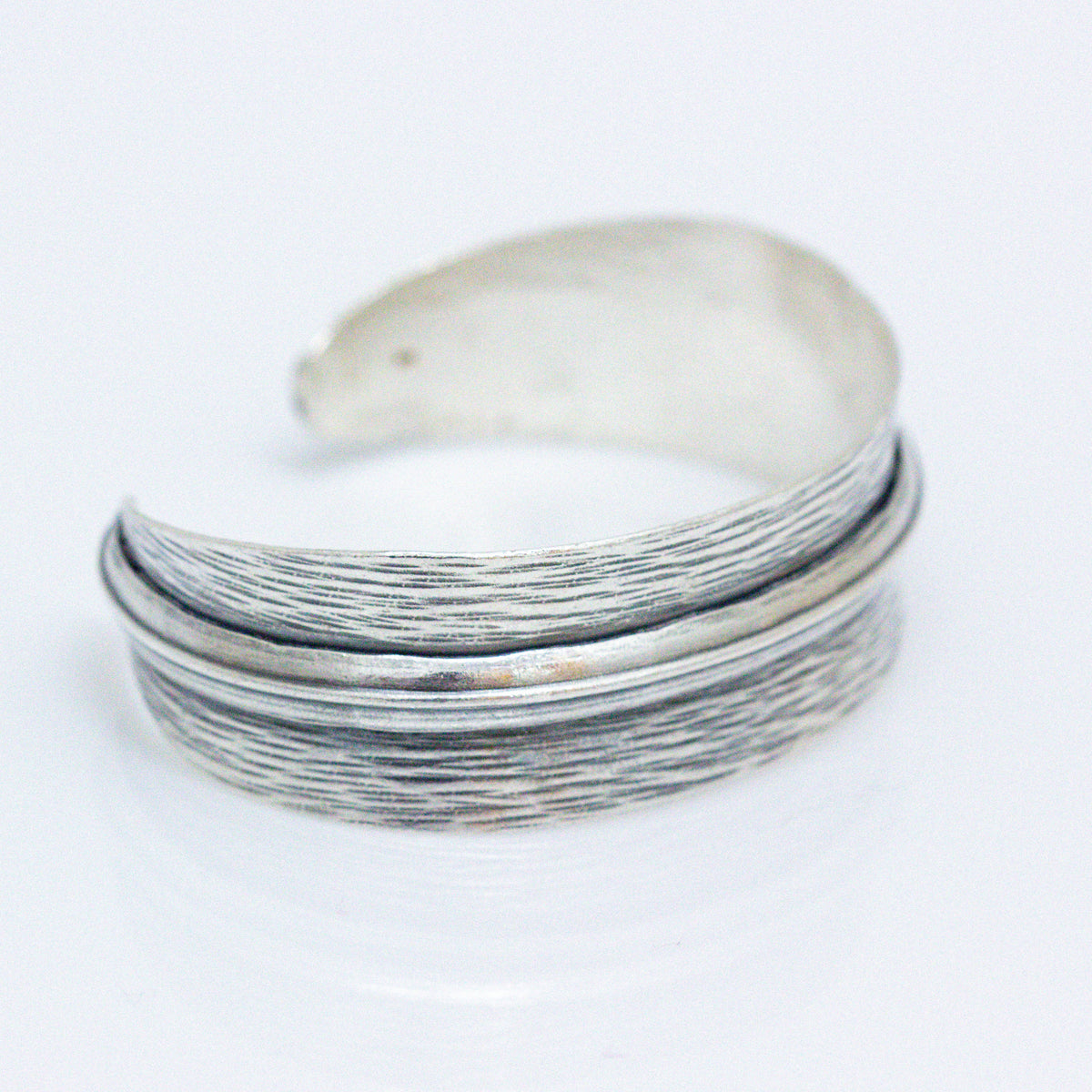 Woodgrain Textured Silver Cuff Bracelet