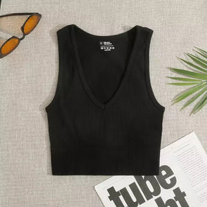 Ribbed Knit V-Neck Crop Top
