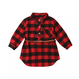Girl’s Buffalo Plaid Long Sleeve Tunic Dress