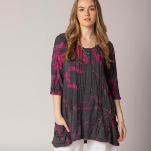 Himalayan Wave Stitch Cotton 3/4 Sleeve Pocket Tunic