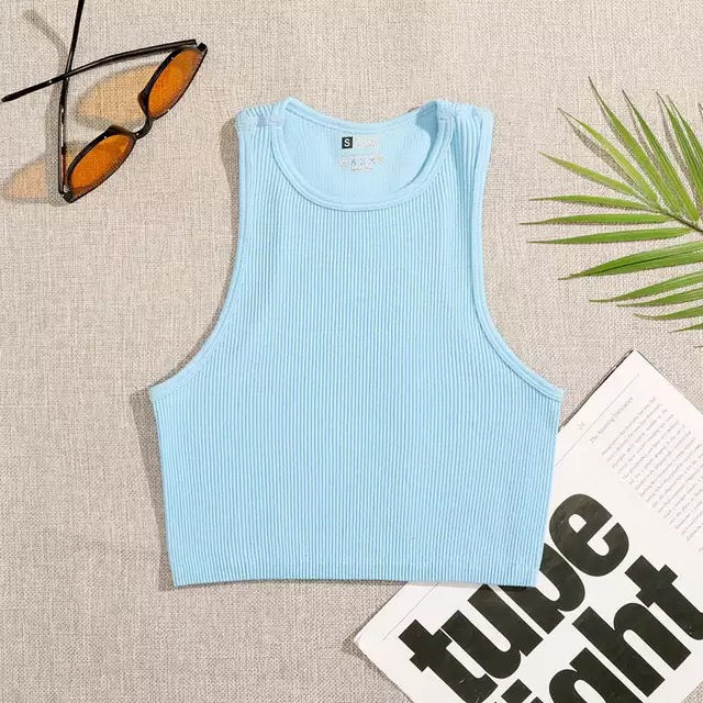 Seamless Rib-Knit High Neck Crop Top