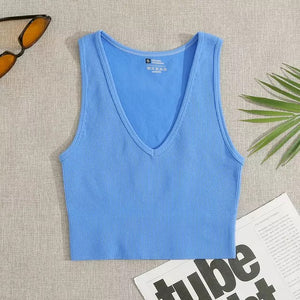 Ribbed Knit V-Neck Crop Top