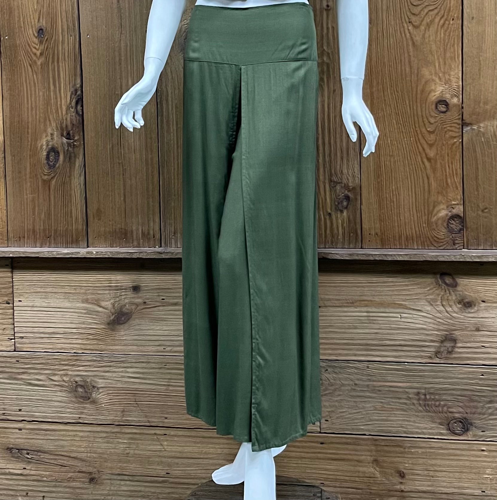Full Figure Solid Color Wide-Leg Wrap Style Rayon Palazzo Pants