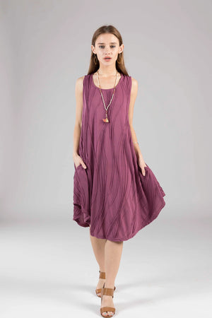 Himalayan Wave Stitch Cotton Sleeveless Knee-Length Scoop Dress