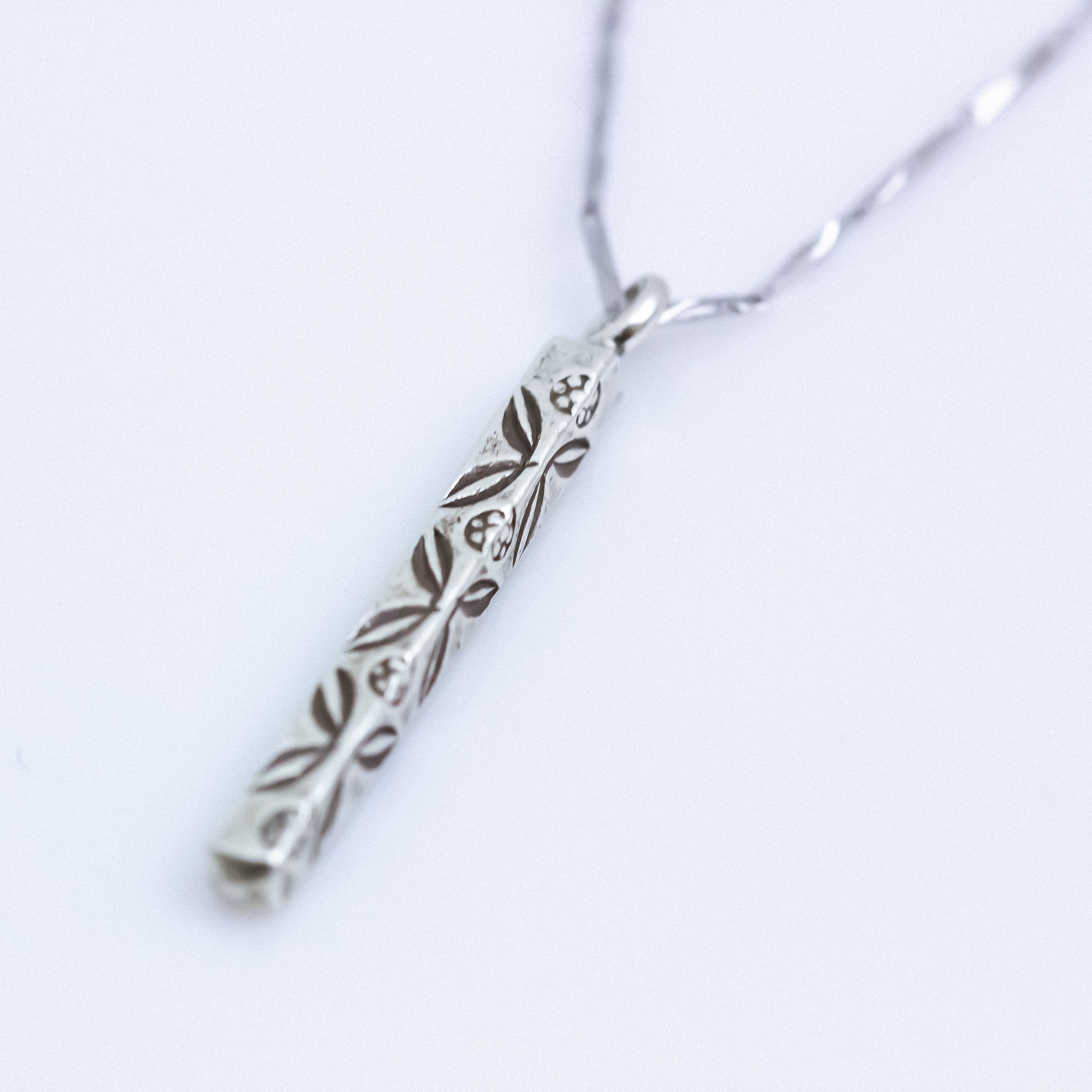 Sterling Silver Stamped Bar Pendant Necklace