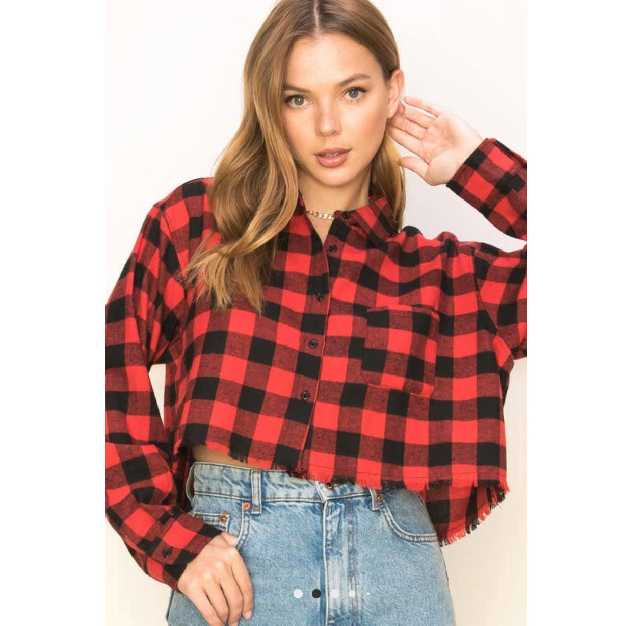 Buffalo Plaid Oversized Flannel Button-Up Crop Top