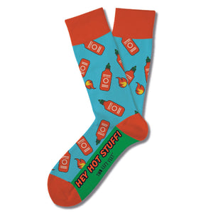 "Hey Hot Stuff!" Two Left Feet Socks fun printed spicy sriracha print cotton spandex cushioned sock