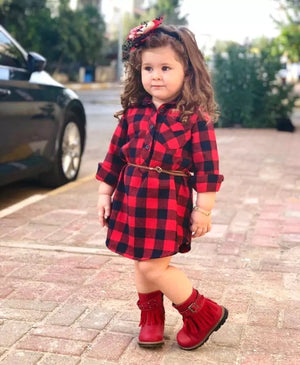 Girl’s Buffalo Plaid Long Sleeve Tunic Dress
