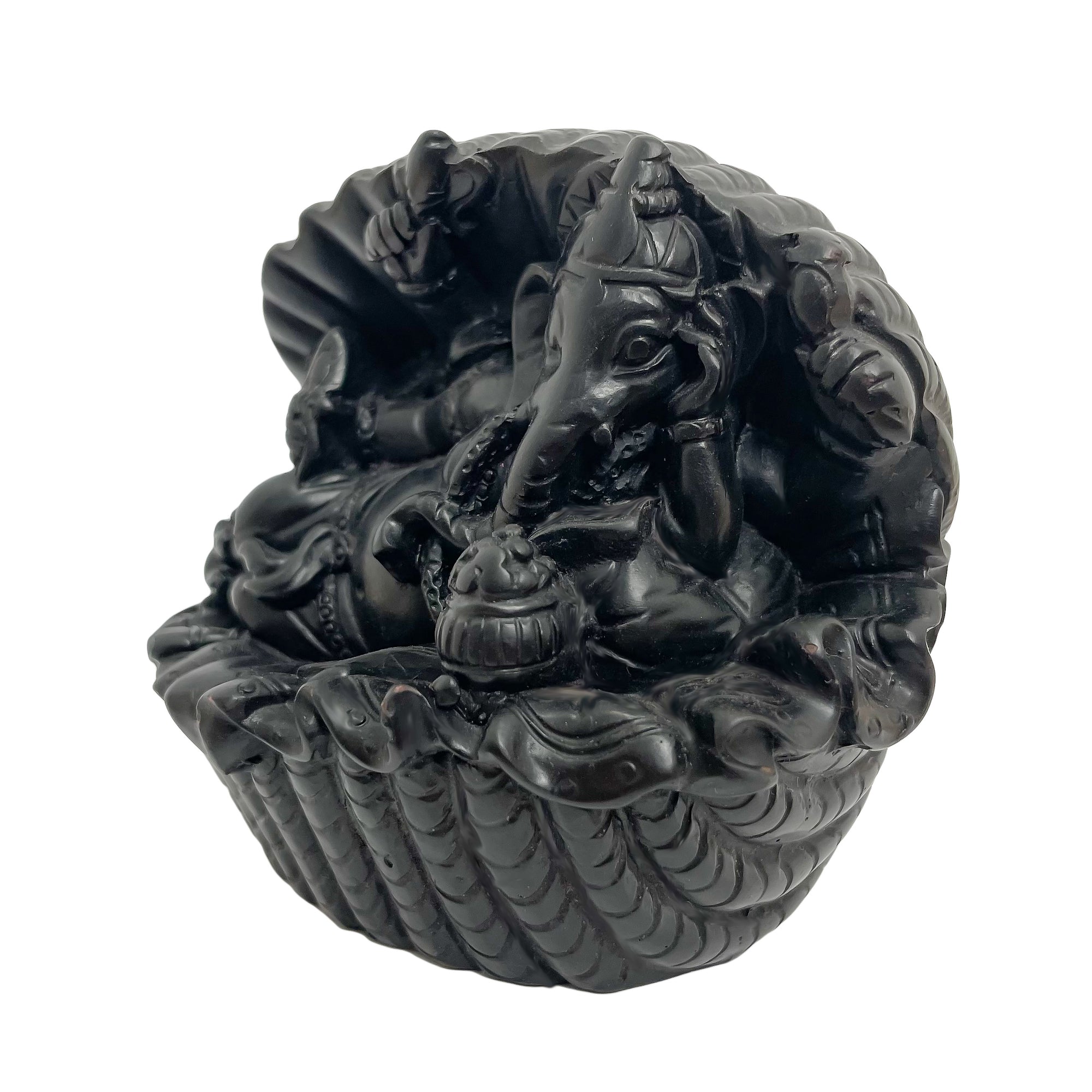 Resting Ganesha Handcast Black Resin Statue